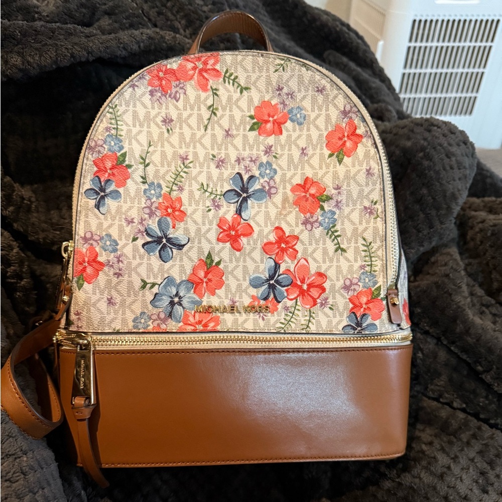 Michael Kors Floral Cream and Brown Backpack